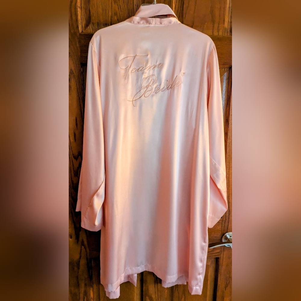 Pink Satin Team Bride Kimono with Satin Belt - Size XL